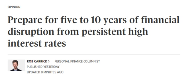持续高利率带来5到10年的金融混乱，做好准备吧